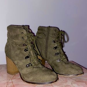 Army green lace up booties